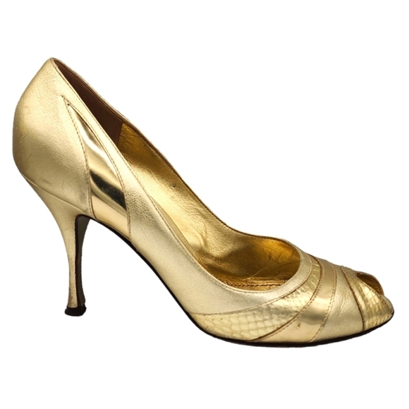 Dolce & Gabbana Size 9/39 Gold Peep Toe 4" inch Heels - Picture 1 of 7